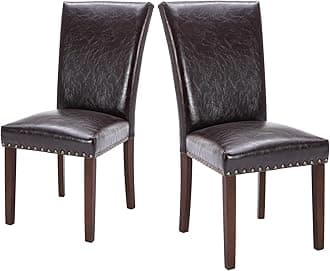 Upholstered Parsons Dining Chairs Set of 2, PU Leather Dining Room Kitchen Side Chair with Nailhead Trim and Wood Legs - Dark Brown