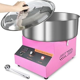 Cotton Candy Machine Commercial, Ajgvq Upgraded 1000W Efficiently Cotton Candy Maker with Stainless Steel Bowl, Bowl Cover, Sugar Scoop, Easy & Safe to Use, Candy Floss Maker for Home, Party, Festival