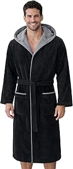 Morgenstern Dressing Gown Men 100% Cotton Hood Luxury Velvet Terry Bathrobe Finn