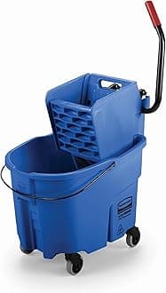 WaveBrake 35 QT Side-Press Mop Bucket and Wringer Combo on Wheels, Blue, for Heavy-Duty Floor Cleaning