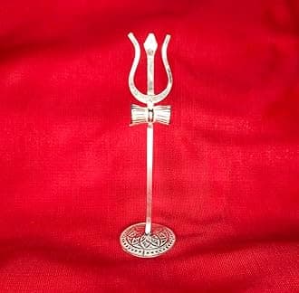 Pure Silver Trishul with Stand for god Silver Glossy Finish Trishul for Shivling & Pooja (Size : L-8.5cm * W-2.5cm * H-0.3cm | Weight : 6.3gm Approxe)