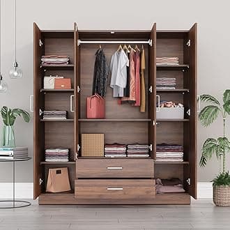 Wakefit Wardrobe | 1 Year Warranty | Engineered Wood Almirah, Cupboard for Clothes Storage | 4 Door, 1 Drawer, 1 Hanging Space | Organza Plus - Columbian Walnut