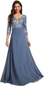 Ever-Pretty Women's Elegant Formal Dress V-Neck Long Sleeve Sequin Maxi Chiffon Evening Dresses 00751