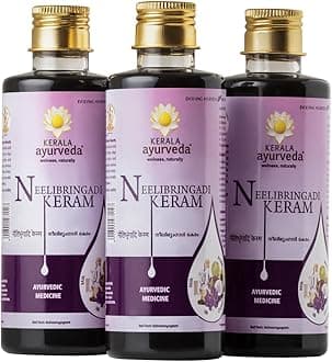 Kerala Ayurveda Neelibringadi Keram with Bhringraj, Indigo, Amla | Ayurvedic Hair Oil that Reduces Hair Fall and Boosts Hair Growth | 200 ml Pack of 3