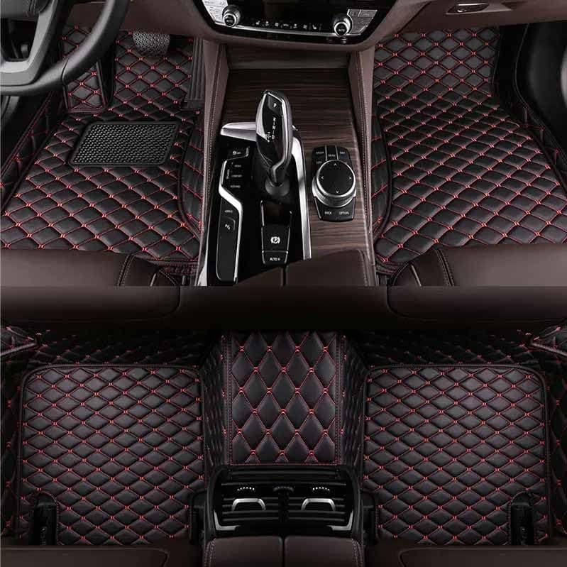 Custom Personalized Floor Mats ,Luxury Full Coverage All Weather Car Floor Mats,Anti-Slip Leather Car Mat Set ,Custom Floor Mat, for 99% of Cars, Trucks & SUV. (black66red)