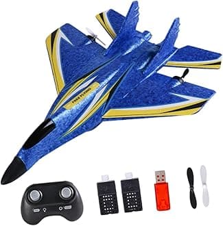 Colcolo RC Plane Foam Lightweight Sturdy with Gyro Aircraft Toy Remote Control Airplane for Beginner Boys Kids Adults Birthday Gift, Blue Two battery