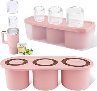 Tcamp Ice Cube Tray for 30 oz Tumbler Cup Ice Mold, 3 Pcs Silicone Hollow Cylinder Ice Tray with Lid and Bin for Freezer, Ice Drink, Juice, Whiskey, Cocktail (Pink)
