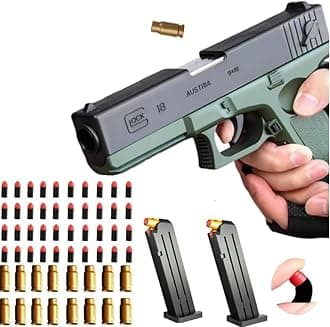 Toy gun with soft bullets, toy gun with ejectable magazine for safety training or play - unique gift (green)