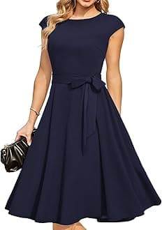 DRESSTELLS Women's Cocktail Dress, Summer Formal Wedding Guest Dress, Modest Graduation Prom Dress, Vintage Tea Party Casual Dress 2024 Navy M
