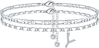 Ursteel Ankle Bracelets for Women, 14K Gold Plated Dainty Layered Chain CZ Initial Anklets Set Summer Jewelry Gifts for Women