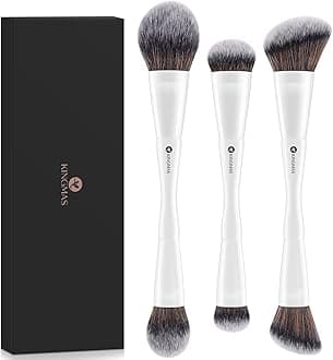 3-Piece Foundation Makeup Brush Set - Double-Ended Kabuki, Large Foundation, Medium Concealer, Small Contour Brushes for Liquid, Cream, Powder, Blending & Buffing Face Makeup Tools
