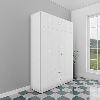 Wardrobe | Wooden Almirah for Clothes,Door for Bedroom with Loft, 4 Door Wardrobe with Drawer & Hanging Space (Frosty White - 40D x 160W x 220H) | 1 Year Warranty | Free Assembly