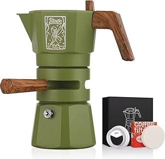 120ML Stovetop Espresso Maker Double Valve Moka Pot with Thermostat Extractor Italian Espresso Moka Pot with Powder Dispenser and Filter Paper for Home (Green)