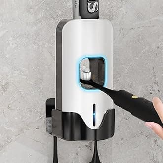 Toothpaste Dispenser, Smart Automatic Toothpastes Dispenser Wall Mounted for Bathroom, 3 Lavel Tooth pastetooth Paste Dispenser for Kids, Toothpaste Squeezer w/ 2 Toothbrush Slots White