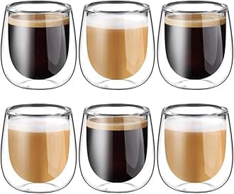 glastal Double Walled Espresso Coffee Glass Cups Glasses Borosilicate Glasses for Tea Dessert 100ml (4oz) Set of 6