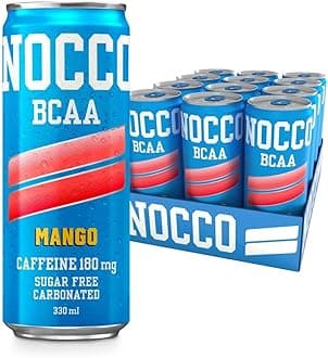 NOCCO Sugar Free Energy Drink – BCAA, 180mg High Caffeine, with Amino Acids & Vitamins, Ideal for Pre Workout – 12 x 330ml (Mango Del Sol)