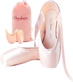 Daydance Ballet Pointe Shoes Girls Women Ribbon Ballerina Shoes with Toe Pads