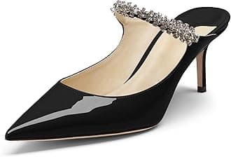 MIRAAZZURRA Women Heeled Mules Rhinestone Strappy Pointed Toe Mules Stiletto High Heels Slip On Bridal Sandals for Women, Black 6.5cm, 7