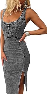 utcoco Denim Dress for Women Sleeveless Side Slit Bodycon Midi Jean Dresses for Women 2026