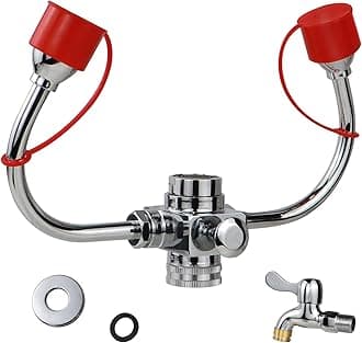Faucet Mounted Eyewash Station with Cover, Reliable First AID Emergency Eye Wash Unit for Sink Attachment, for Lab, Factory, Industry Site, Office and Home, Equipped with 4 Adapters