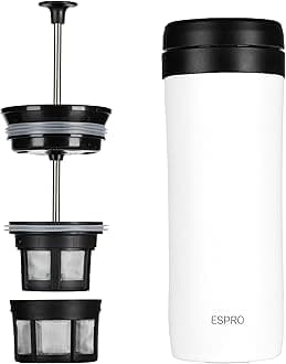 ESPRO P1 12 Ounces French Press Coffee Maker for Travel, Double-Walled Stainless Steel Vacuum Insulated, Chalk White