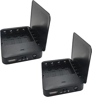 Battery Operated Phone Charger with LED|EmergencyUSB Battery Powered Power Bank Portable 4 AA Batteries Powered Outlet (2Pack Black)