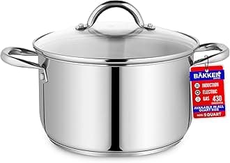 Bakken-Swiss Deluxe 5-Quart Stainless Steel Stockpot w/Tempered Glass See-Through Lid - Simmering Delicious Soups Stews & Induction Cooking - Exceptional Heat Distribution - Heavy-Duty & Food-Grade