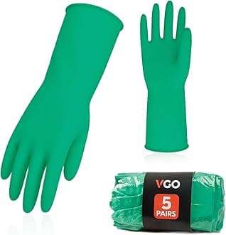 Vgo... 5-Pairs Reusable Household Gloves, Rubber Dishwashing gloves, Extra Thickness, Long Sleeves, Kitchen Cleaning, Working, Painting, Gardening, Pet Care (Size L, Green, HH4601)