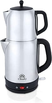TeaVibe Electric Turkish Tea Maker - Stainless Steel 120V Double Pot Kettle & Infuser, Boil-Dry Protection, Auto Shut-Off & Keep Warm Function, 1.7L Kettle + 1L Teapot Capacity