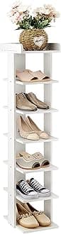 7-Tier Narrow Shoe Rack, Tall Shoe Shelf Organizer, Freestanding Ladder Design for Corner Storage, White