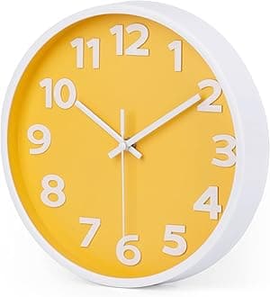 Crosstime 10 Inch Yellow Wall Clock with Big Numbers - Battery Operated Silent Modern Simple Decor Easy to Read for Kitchen, Bedroom, Living Room, Office, School