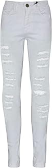 Girls Ripped Jeans Comfort Skinny Stretch Lightweight - Girls Jeans JN28 White 9-10