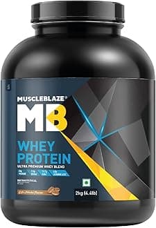 MuscleBlaze 100% Whey Protein, Ultra Premium Blend with Whey Protein Concentrate & Whey Protein Isolate, 25 g Protein per Scoop (Cafe Mocha, 2 kg / 4.4 lb)