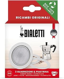 Bialetti Spare Parts with 3 Gaskets and 1 Plate for Moka Express, Fiammetta, Break, Happy, Dama, Moka Melody, Alpina, Moka Timer, Rainbow (3/4 cup)