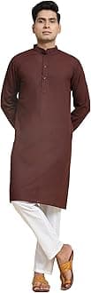 Amazon Brand - Anarva Men's Pure Cotton Solid Kurta Pajama Set Mandarin Collar Casual Yoga Dress