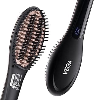X-Star Hair Straightening Brush for Women with Thermo Protect Technology & Anti Scald Technology, 16 Temperature Settings, Hair Straightener Brush, (VHSB-03), Black