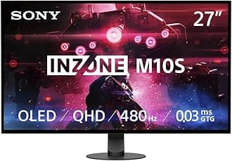 Sony INZONE M10S 27” OLED 1440p Gaming Monitor 480Hz 0.03ms, Low Profile Stand, G-SYNC Compatible, DisplayHDR 400, Anti-Glare, DisplayPort 2.1 (UHBR10), VRR HDMI 2.1, 3-Year Limited Warranty