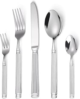 Unique Silverware Set For 4,Gorgeous Retro 20 Pieces 18/0 Stainless Steel Flatware Set,Service for 4,Anti-rust Dark Utensils Fork Spoon Knife,Antique Countryside Style Cutlery Set,Dishwasher Safe