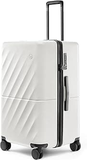 NINETYGO Carry On Suitcase, Checked Trunk Luggage with Double Spinner Wheels, Anti-Burst Zipper, Hard Case PC Suitcase Carry On, Lightweight Travel Luggage, TSA Approved, 06-Pearl White (Hudson