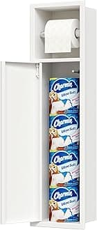 Recessed Toilet Paper Holder, SUS304 Stainless Steel Rustproof Recessed Toilet Paper Holder with Storage Cabinet, in Wall Tissue Paper Holder for Bathroom, Matte White, 4.7" Depth