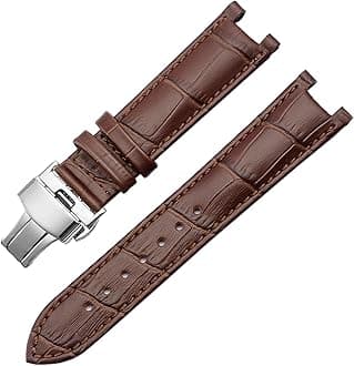 Genuine Leather Watchband for GC 22 * 13mm 20 * 11mm Notched Strap Withstainless Steel Butterfly Buckle Men and Women Watch Belt (Color : Brown Silver, Size : 20-11mm)