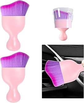 Ziciner 2 PCS Car Detailing Brush, Curved Soft Bristles Auto Removal Dust Collectors, Universal Vehicle Dashboard, Air Conditioner Vents etc Interior Cleaning Tool Accessory (Pink/Purple
