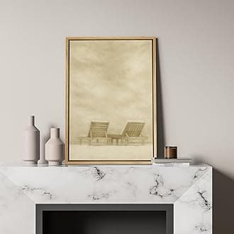 SIGNFORD Framed Canvas Print Wall Art Minimalist Beach Chairs Monochrome Coastal Scene with Lounge Chairs Illustrations Modern Art Decorative for Living Room, Bedroom, Office - 24"x36" Natural