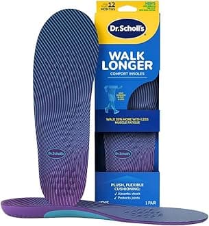Walk Longer Insoles - Comfortable Plush Foam Cushioning Inserts for Walking, Hiking, and Standing on Feet All-Day with Arch Support - Walk 50% Longer Without Muscle Fatigue