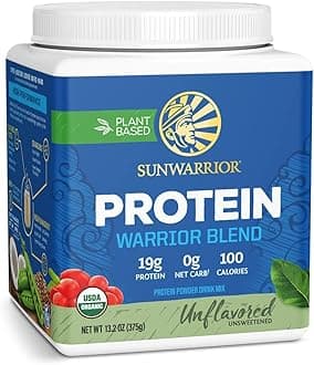 Sunwarrior Vegan Organic Protein Powder Plant-Based | BCAA Amino Acids Hemp Seed Soy Free Dairy Free Gluten Free Synthetic Free Non-GMO | Unflavored 15 Servings | Warrior Blend