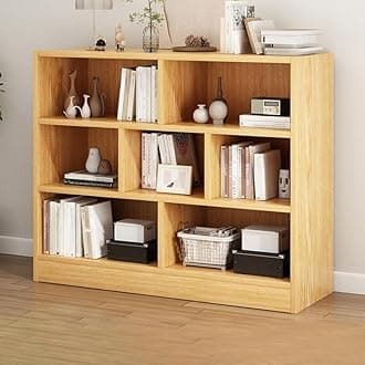 LITFAD Wood Modern Cube Bookcase with Closed Back and Multiple Shelves Floor Storage Cabinet for Home Office Study Room Library - Natural 31.5" L x 9.1" W x 39.4" H