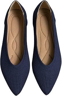 TINGRISE Women's Flats Shoes Pointed Toe Knit Ballet Comfortable Dressy Slip On Flat