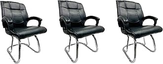 OFFICE SEATING Principal Manager Office Visitor Study Home Reception Chair with arm Rest & Cushion seat Back (3, Z Black, Double Pipe Chrome Frame)