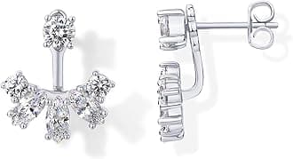 14K Gold Plated Cubic Zirconia Earrings Jacket for Women - Sterling Silver Posts Dainty CZ Front and Back Double Studs - Statement Ear Jacket Earrings for Women