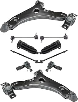 TRQ Front Steering & Suspension Kit Control Arm with Ball Joint Steering Rack & Pinion Bellow Sway Bar Stabilizer Link Tie Rod Compatible with 2009-2010 Ford Focus